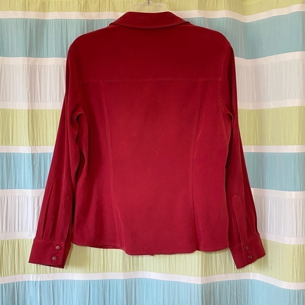 Talbots Shacket Long Sleeve Button Down Top Red Sz MP - Picture 7 of 8